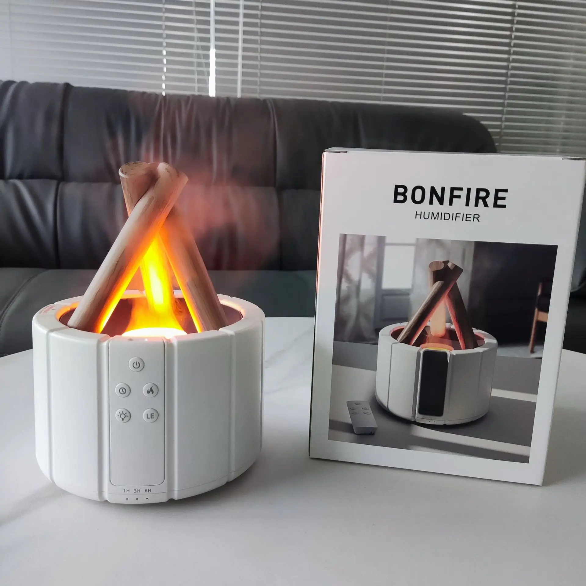 Bonfire Elektrikli Usb Aroma Difüzörü Masaüstü Ultrasonik Nemlendirici Uzaktan Kumandalı Sessiz Küçük Tasarım Ev Ofis Atmosfer Lambası